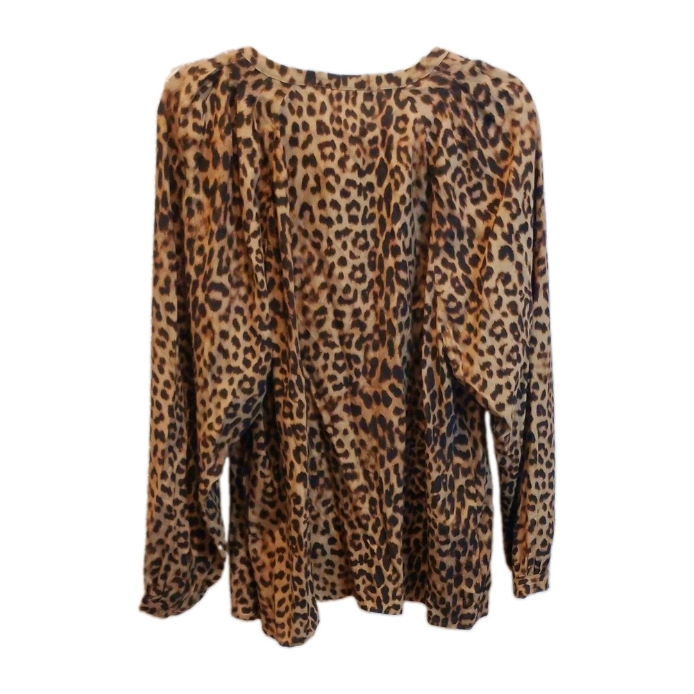 J Jill Blouse Med Leopard Print Rayon Henley Womens NWT Long Sleeve Relaxed Fit - Picture 3 of 7